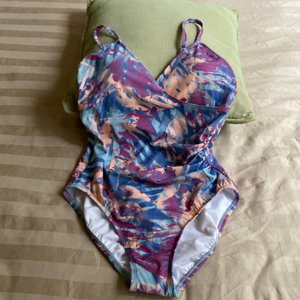 NWT Freely one piece swimsuit. Womens Missy faux wrap.